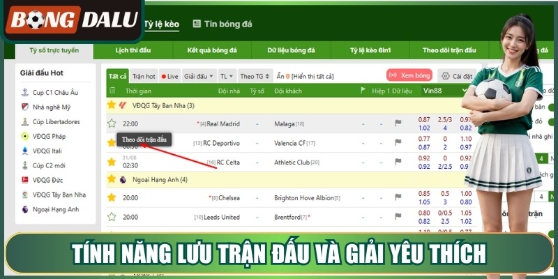 Tính năng lưu trận đấu và giải yêu thích